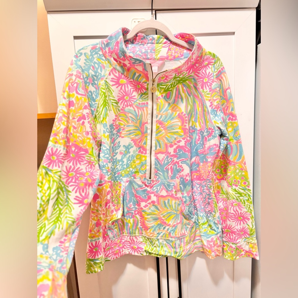 Lilly Pulitzer Pink and Green Floral Zip Half Zip Jacket